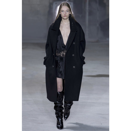 Damen Oversize Zweireihiger Longcoat mit weitem Schalkragen und relaxed Tailoring Shop Nory