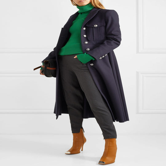 Damen Militärischer Longcoat aus Wollmix mit markanter Knopfleiste und Pattentaschen Shop Nory