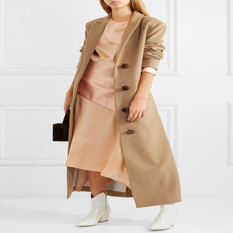 Damen Bodenlanger Einreihiger Wollmix‑Mantel mit seitlichem Gehschlitz und minimalistischer Tailoring‑Optik Shop Nory