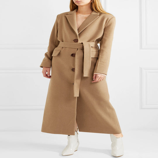Damen Bodenlanger Einreihiger Wollmix‑Mantel mit seitlichem Gehschlitz und minimalistischer Tailoring‑Optik Shop Nory