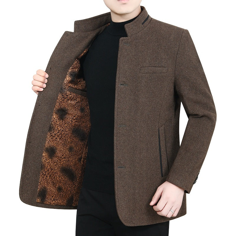 Herren Stehkragen-Wollmix-Kurzmantel mit wärmendem Animal-Print-Futter Shop Nory