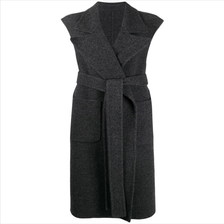 Damen Maxilanger ärmelloser Wollmix-Mantel mit weitem Schalkragen und Bindegürtel Shop Nory