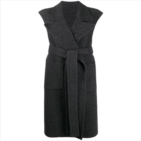 Damen Maxilanger ärmelloser Wollmix-Mantel mit weitem Schalkragen und Bindegürtel Shop Nory