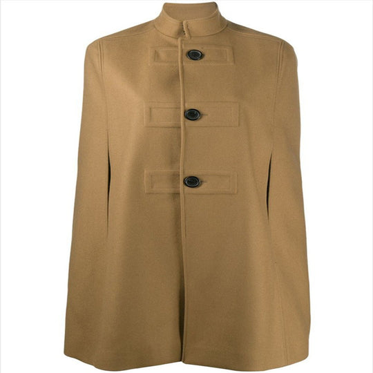 Damen Wollmix‑Cape mit Stehkragen, verdeckten Armöffnungen und puristischem Tailoring Shop Nory