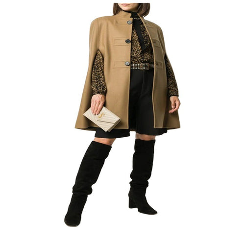 Damen Wollmix‑Cape mit Stehkragen, verdeckten Armöffnungen und puristischem Tailoring Shop Nory