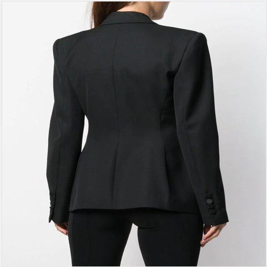 Damen Tailliertes Smoking-Blazerjackett mit Satin-Schalkragen und präzisem Tailoring Shop Nory