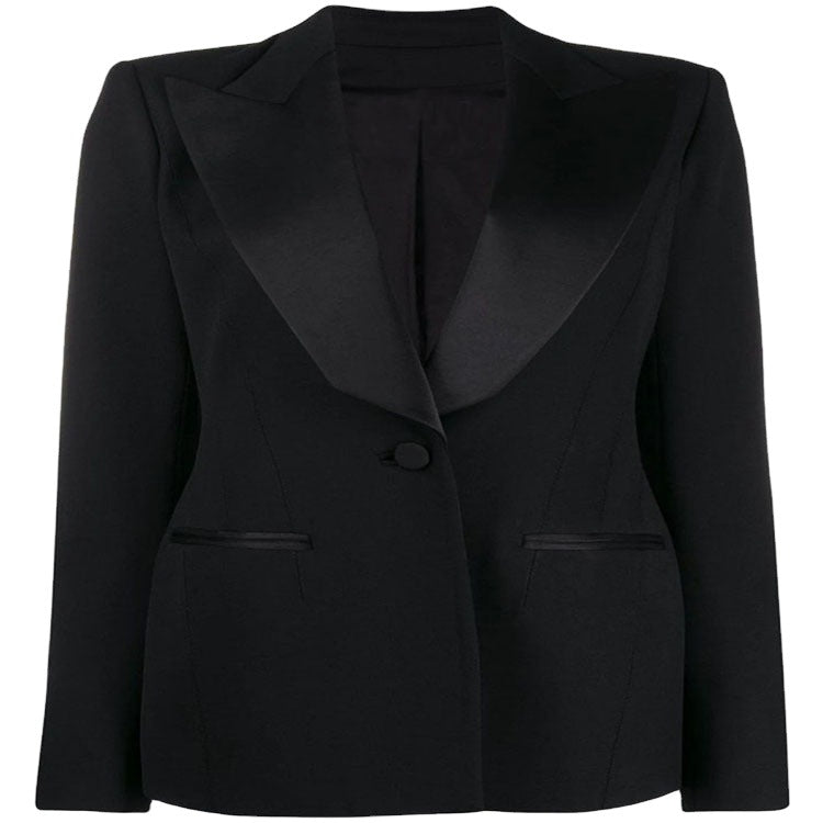 Damen Tailliertes Smoking-Blazerjackett mit Satin-Schalkragen und präzisem Tailoring Shop Nory