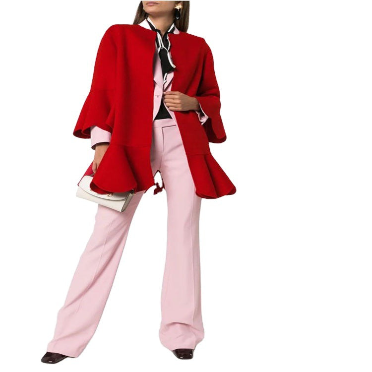 Damen Volantierter Cape‑Mantel aus Wollmix mit Glockenärmeln Shop Nory