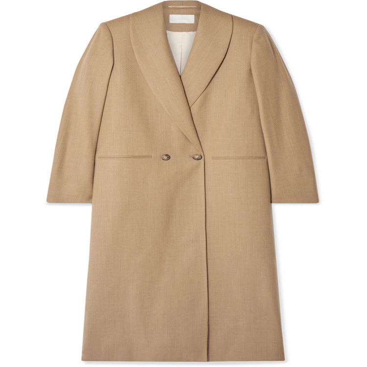 Damen Maxilanger minimalistischer Einreihiger Wollmix-Longcoat mit offenem Schalkragen Shop Nory