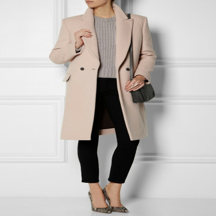 Damen Midilanger Wollmix-Mantel mit minimalistischer Einreiher-Front und Pattentaschen Shop Nory