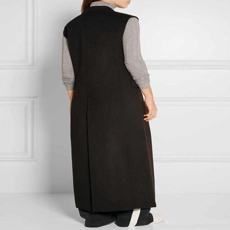 Damen Maxilange Ärmellose Tailoring-Weste aus Wollmix mit Pattentaschen Shop Nory