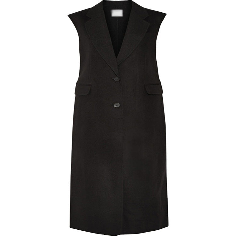 Damen Maxilange Ärmellose Tailoring-Weste aus Wollmix mit Pattentaschen Shop Nory