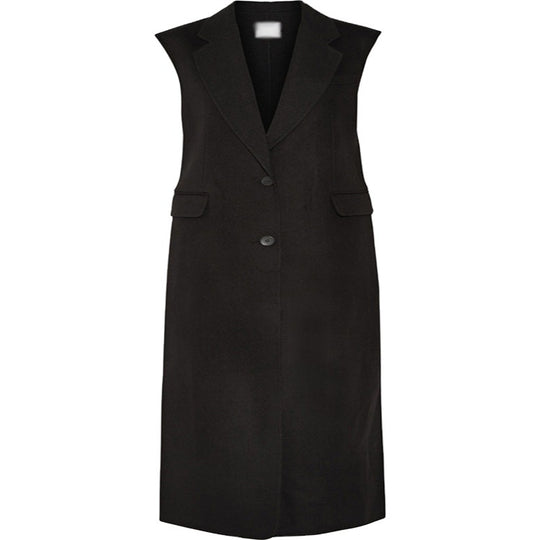 Damen Maxilange Ärmellose Tailoring-Weste aus Wollmix mit Pattentaschen Shop Nory