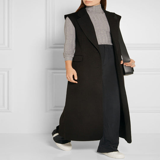 Damen Maxilange Ärmellose Tailoring-Weste aus Wollmix mit Pattentaschen Shop Nory