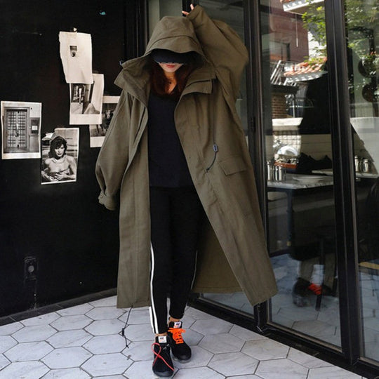 Damen Oversize-Parka mit extralangem Schnitt, großer Kapuze und verdeckter Reißverschluss Shop Nory