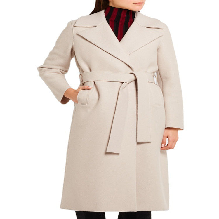 Damen Eleganter Taillierter Mantel im Wickelstil aus Woll-Kaschmir-Mix Shop Nory