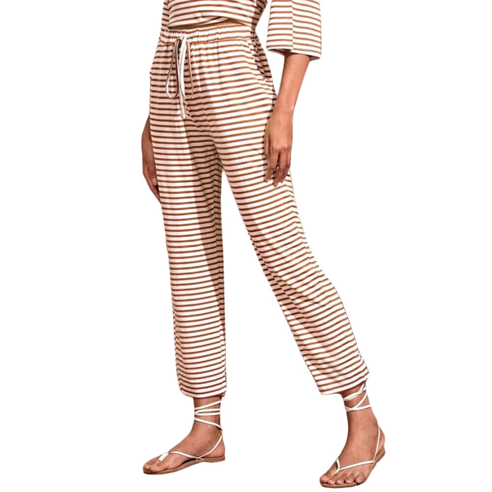 Damen Jersey-Loungehose mit elastischem Bund Tunnelzug Eingrifftaschen geradem Bein Shop Nory