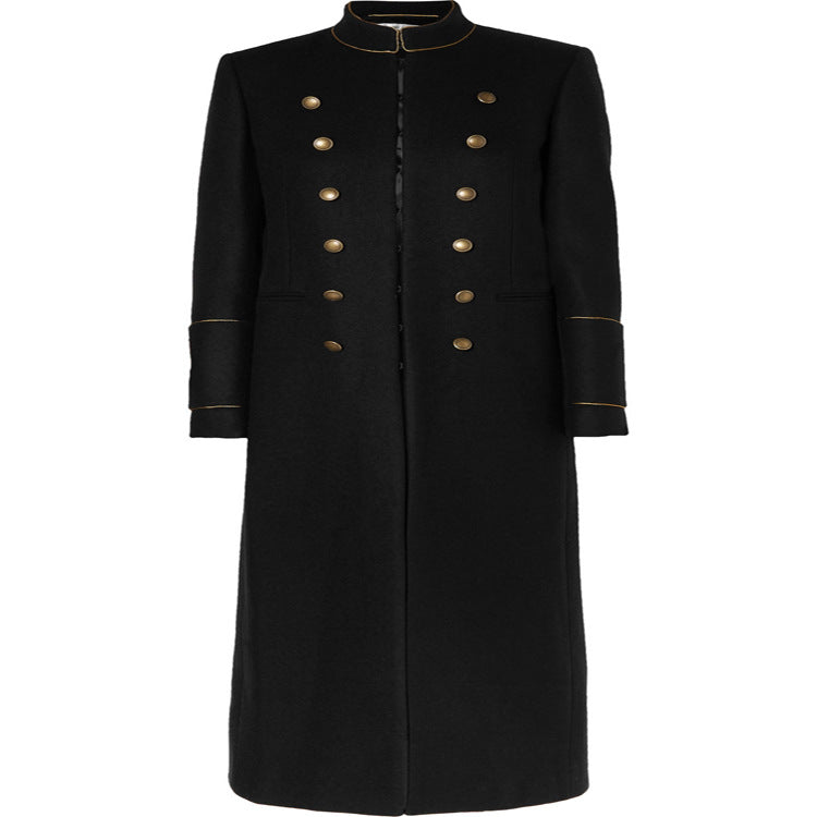 Damen Langer Militärischer Wollmantel mit goldenen Zierknöpfen und Stehkragen Shop Nory