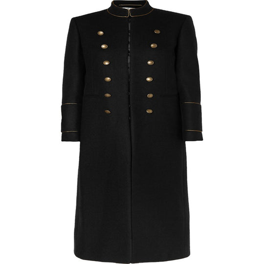 Damen Langer Militärischer Wollmantel mit goldenen Zierknöpfen und Stehkragen Shop Nory