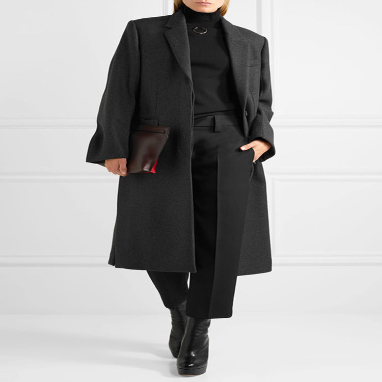 Damen Oversize Einreihiger Maxilanger Wollmix-Longcoat mit relaxter Schulter und Pattentaschen Shop Nory