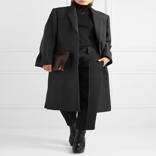 Damen Oversize Einreihiger Maxilanger Wollmix-Longcoat mit relaxter Schulter und Pattentaschen Shop Nory