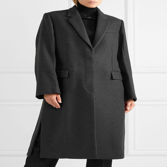 Damen Oversize Einreihiger Maxilanger Wollmix-Longcoat mit relaxter Schulter und Pattentaschen Shop Nory