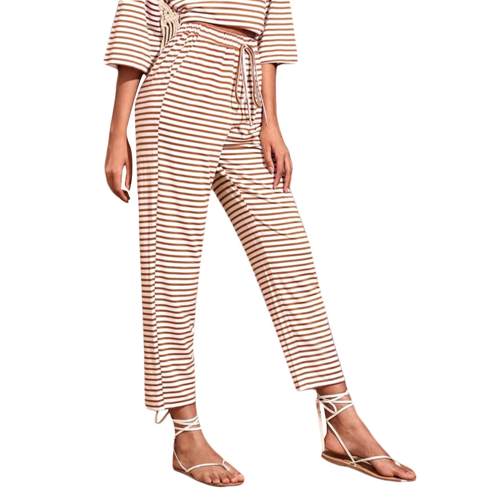 Damen Jersey-Loungehose mit elastischem Bund Tunnelzug Eingrifftaschen geradem Bein Shop Nory