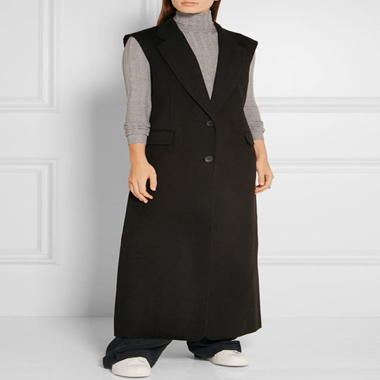 Damen Maxilange Ärmellose Tailoring-Weste aus Wollmix mit Pattentaschen Shop Nory