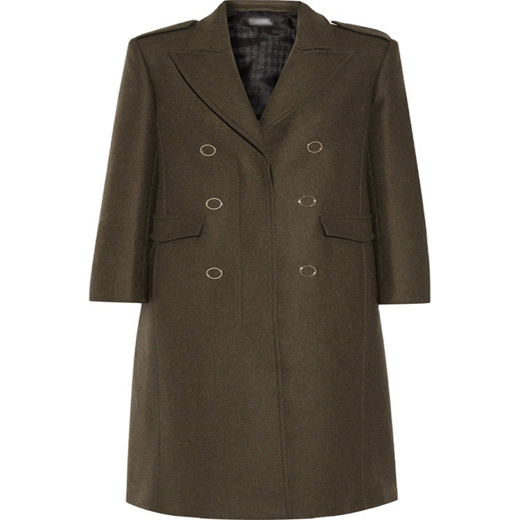 Damen doppelreihiger taillierter Wollmantel mit Reverskragen und Pattentaschen Shop Nory