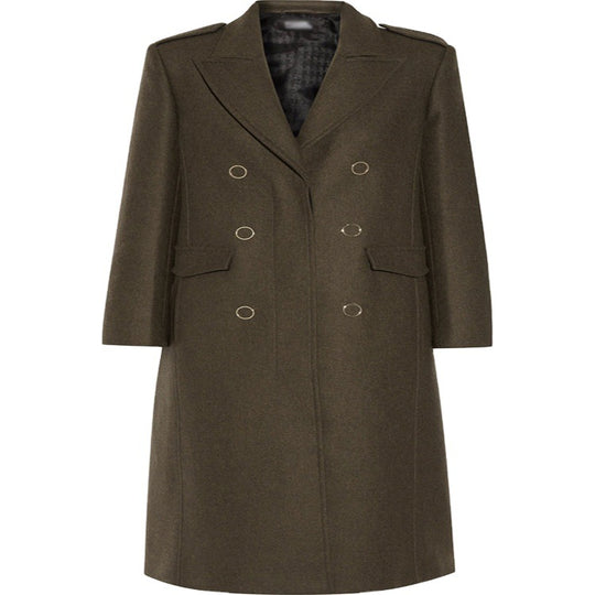 Damen doppelreihiger taillierter Wollmantel mit Reverskragen und Pattentaschen Shop Nory
