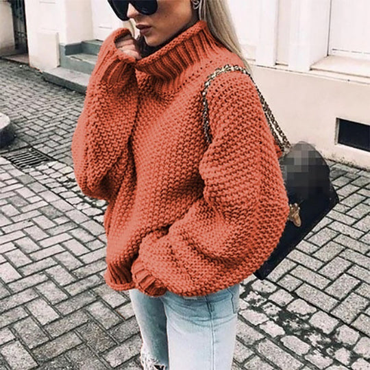 Damen Grobgestrickter Boxy-Rollkragenpullover mit strukturierter Waffeloptik und geripptem Saum Shop Nory