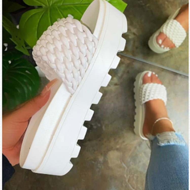 Damen Bequeme und modische Plateau-Sandalen mit geflochtenem Obermaterial
