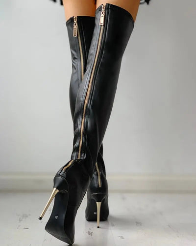 Überknee Stiefel mit Ener Ferse und Reißverschluss