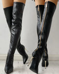Überknee Stiefel mit Ener Ferse und Reißverschluss