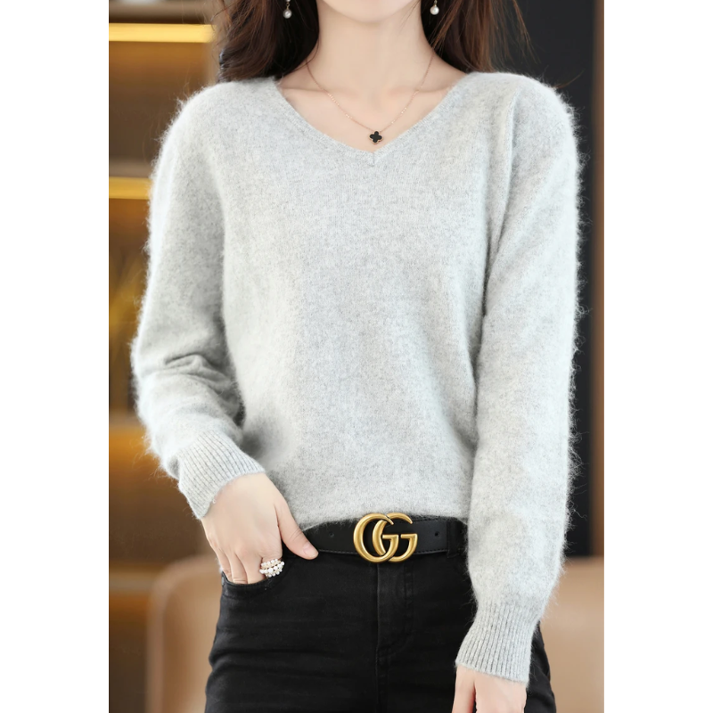 Pullover Damen V-ausschnitt Leichter und Weicher Strickpullover