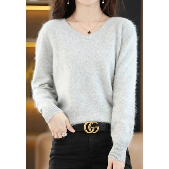 Pullover Damen V-ausschnitt Leichter und Weicher Strickpullover
