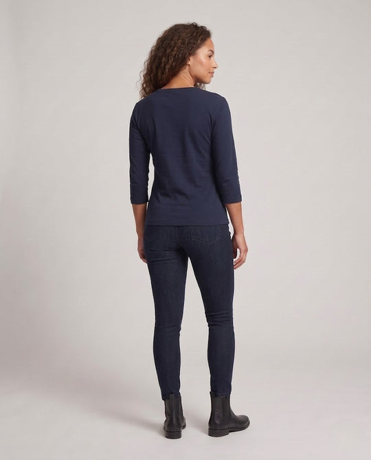 Damen Geripptes Henley-Cropped-Shirt mit Dreiviertelärmeln Shop Nory