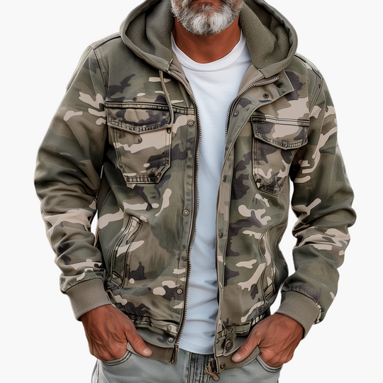 Shopnory | Cargo-Jacke Im Camouflage-Stil mit Kapuze - Modischer Outdoor- und Streetwear-Look