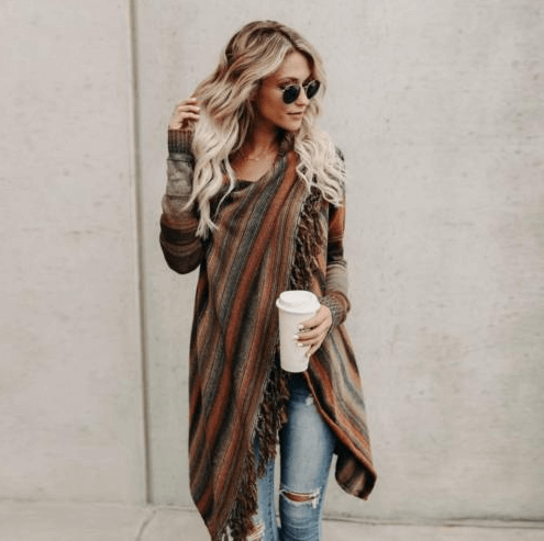 Shopnory | Damen Quaste Strickjacke Warm
