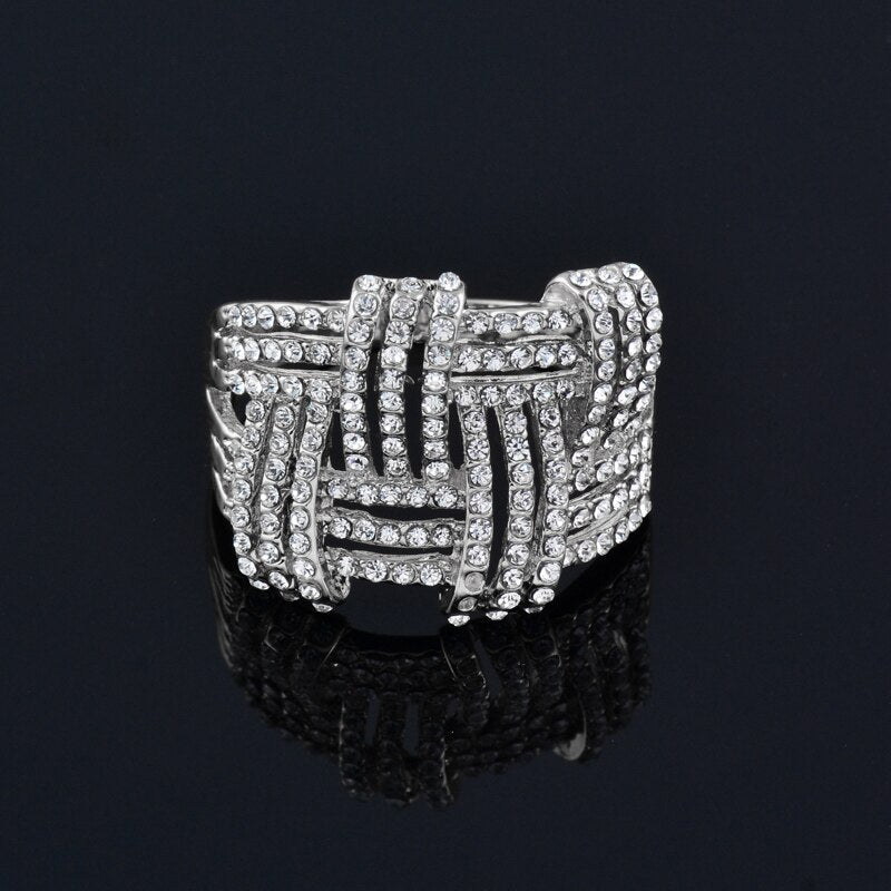 Damen Silber Big In Out Geflochtene Form Breite Schicht Mikro Pave Kristall Ringe | Shop Nory