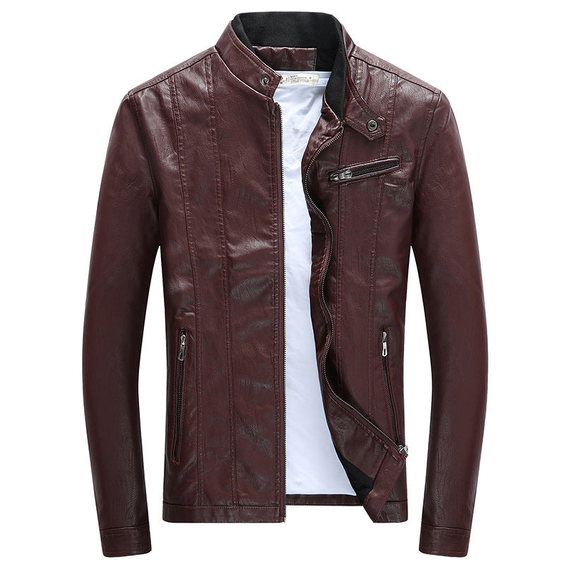 Herren Moderner Slim-Fit Lederoptik-Blouson mit Stehkragen und Brust-Reißverschlusstasche Shop Nory