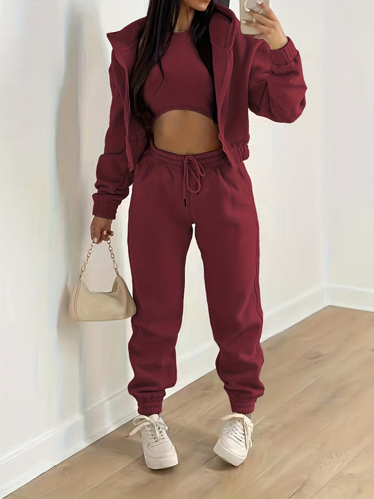 Kapuzenjacke & Tanktop & Jogginghose Drei Teilige Satz Outfits