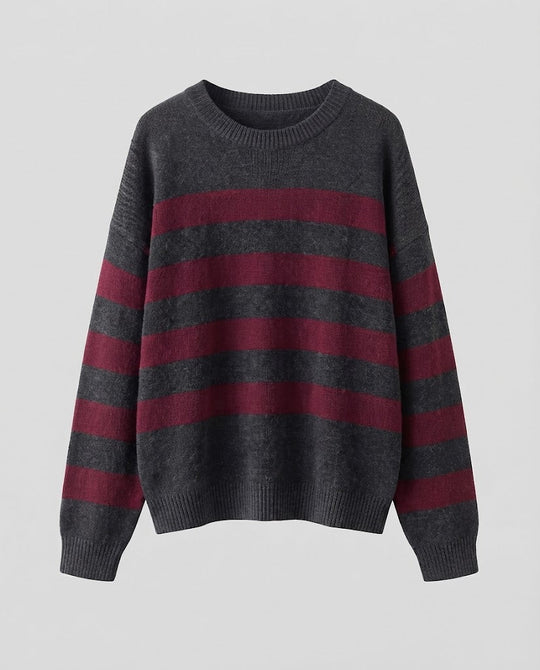 Damen Gestreifter Feinstrickpullover mit Rundhals, überschnittener Schulter und lockerer Silhouette Shop Nory