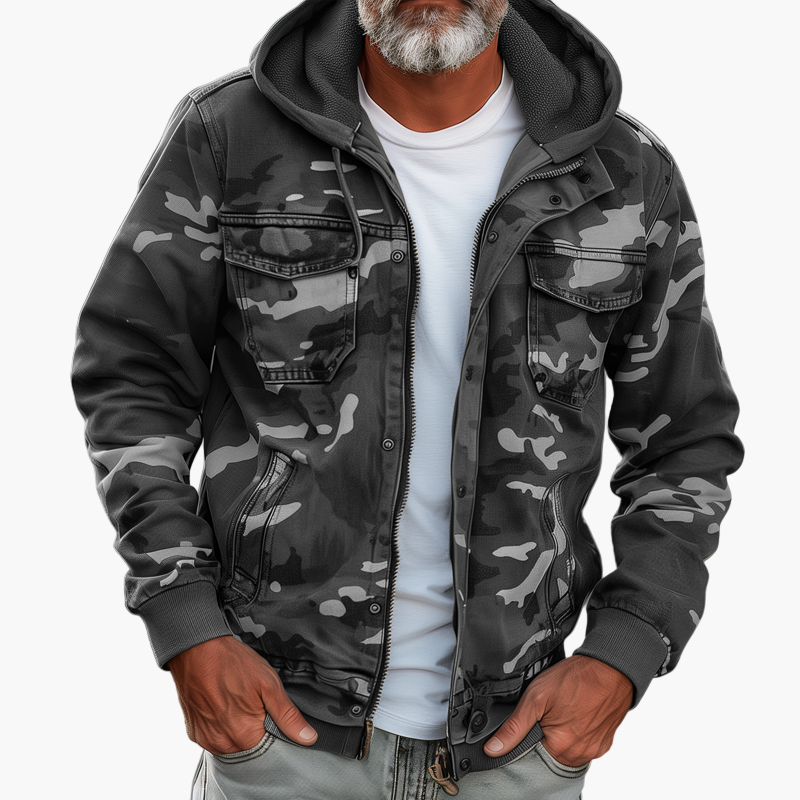 Shopnory | Cargo-Jacke Im Camouflage-Stil mit Kapuze - Modischer Outdoor- und Streetwear-Look