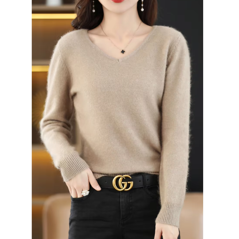 Pullover Damen V-ausschnitt Leichter und Weicher Strickpullover