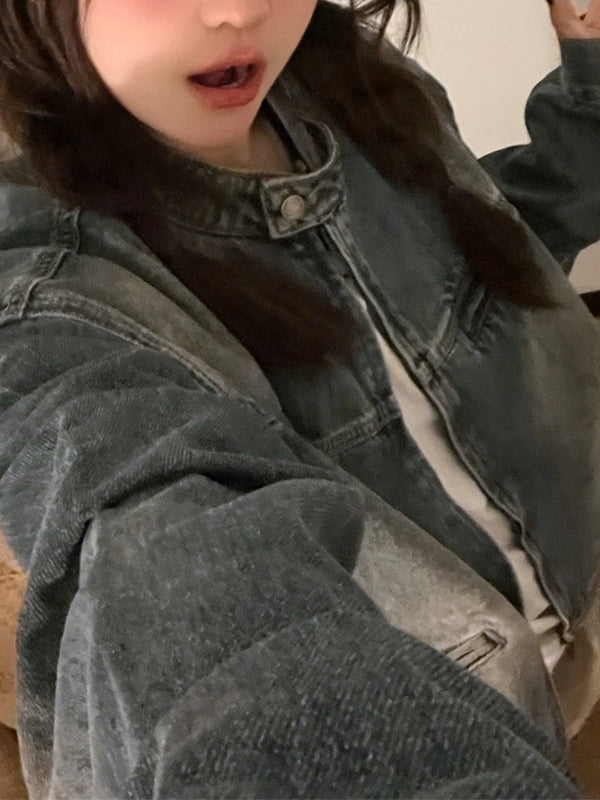 Blau Verwitterte Jacke mit Reißverschluss