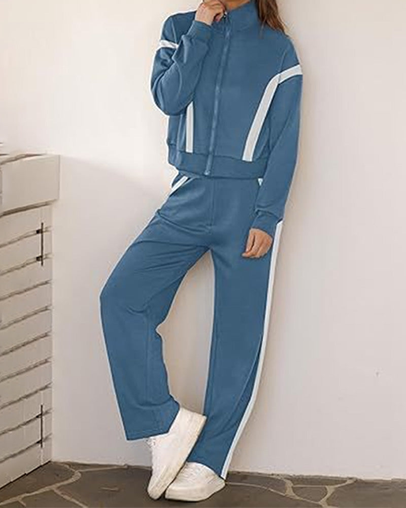 Satz mit Sporty Lässig Stil Merkmalen Von Jacke und Hosen