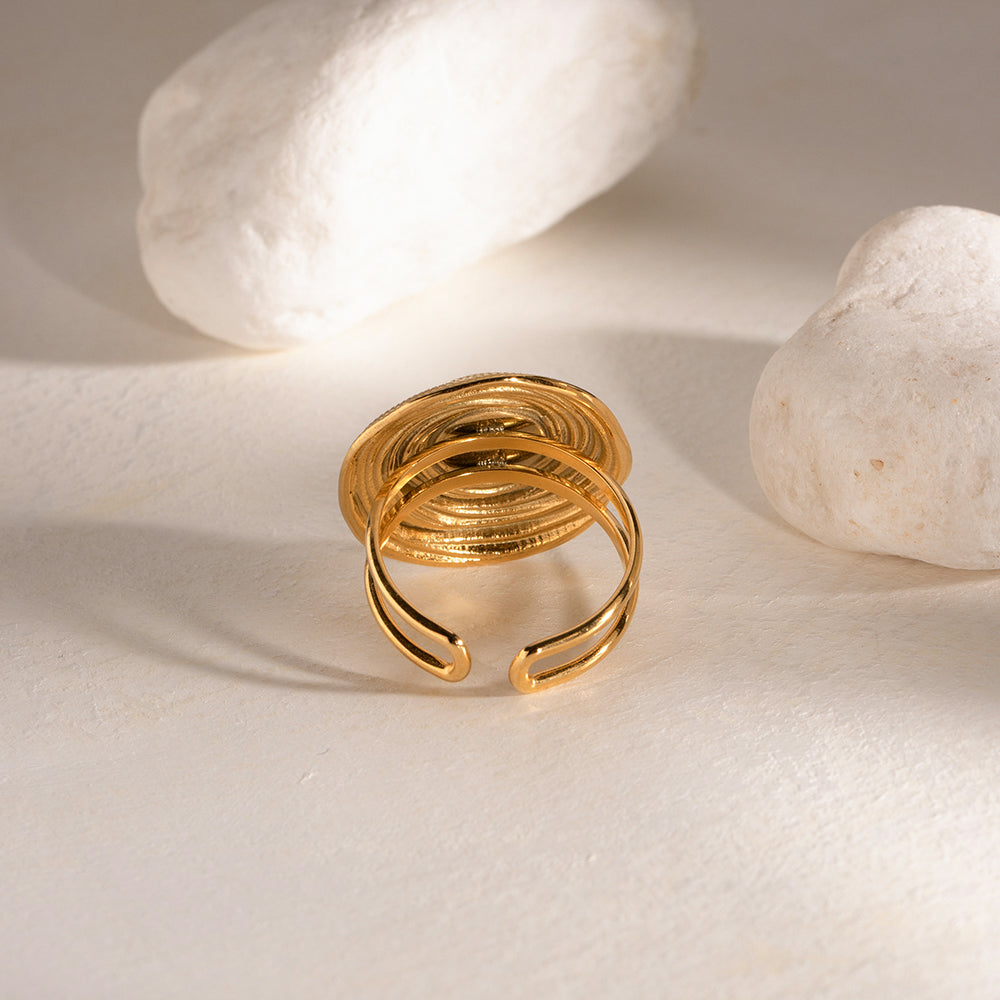 Ring geometrisch mit schwarzer Kugel in Edelstahl - 18k vergoldet | Shop Nory