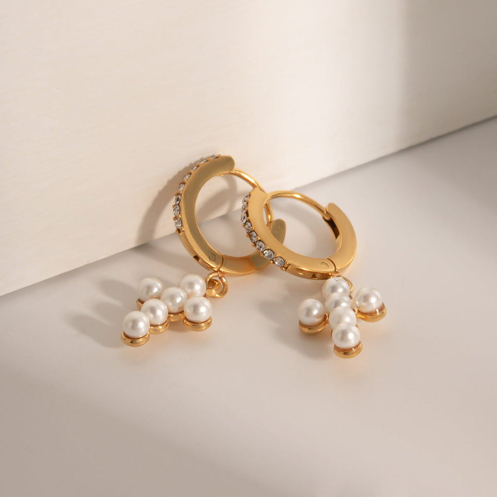 Ohrringe "Maria" mit Kreuzanhänger in Edelstahl - 18k vergoldet | Shop Nory