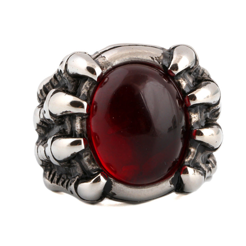 Herren Ring mit kunstvollem Krallen-Design und rotem Edelstein Shop Nory